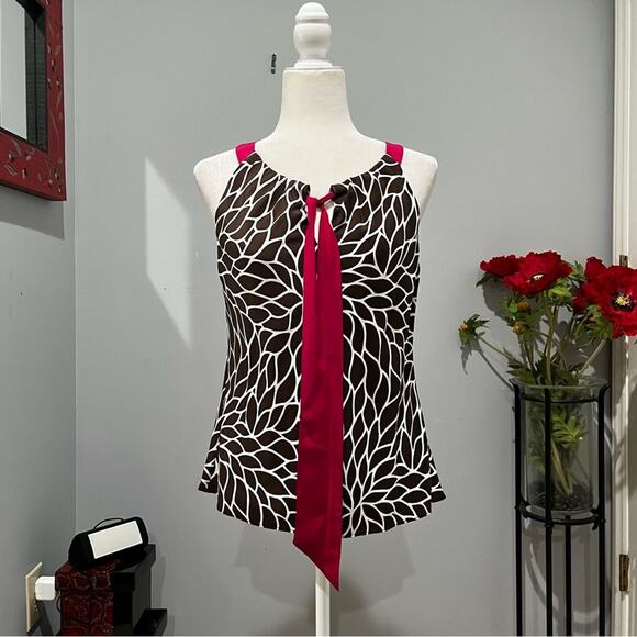 NEW Ann Taylor Silk Classic Keyhole Bow Spiral Flower Sleeveless Two Tone Top 4 - Picture 4 of 16